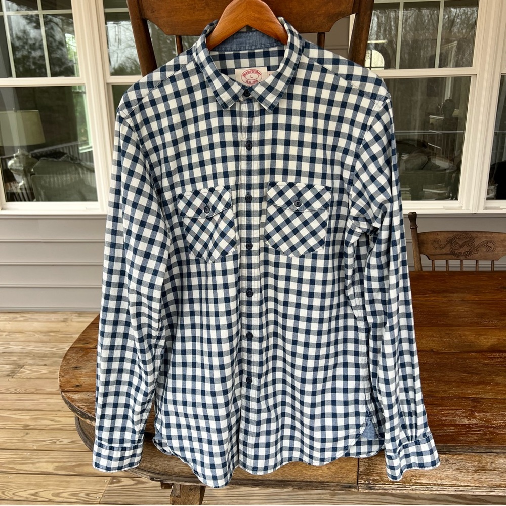 Brooks Brothers 1818 Mens White Navy Plaid Long Sleeve Button Shirt Sz X SLIM L